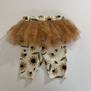 PL Baby Tutu Skirted Leggings 6M Ivory Bees Flowers Tan Tulle‎ Pull On Stretch